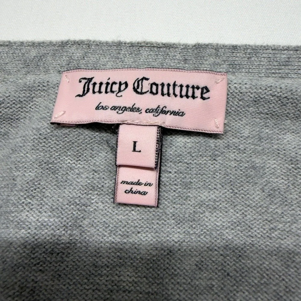 Juicy Couture Y2K Cardigan Gray Puff Sleeve Crown Logo Preppy Cozy L Balletcore - Picture 2 of 13